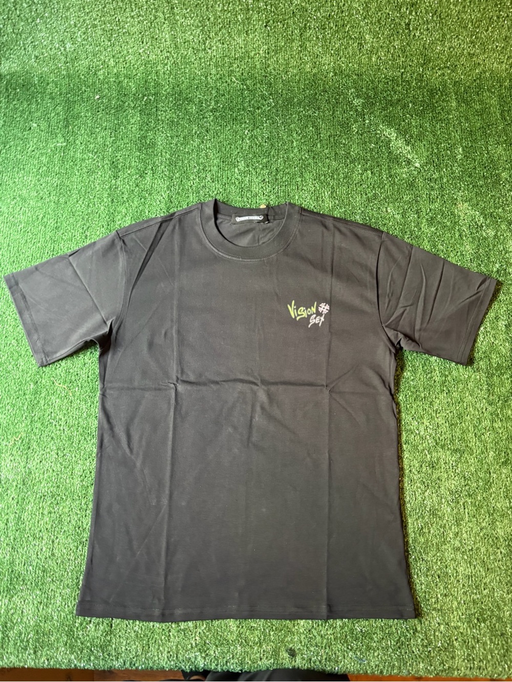 Chrome Hearts Black Short Sleeve Tee with Green Chest Logo